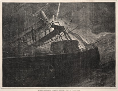 At Sea, Signalling a Passing Steamer, 1871. Creator: Winslow Homer (American, 1836-1910).