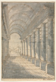Barrel-vaulted Arcade Rendered in Perspective, 1700s. Creator: Francessco Battaglioli (Italian).