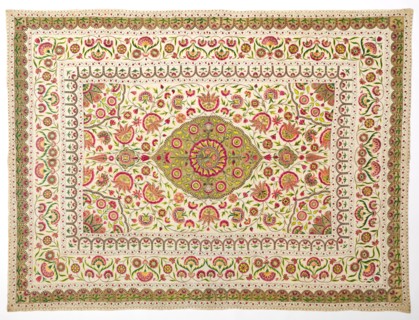 Bed cover with floral medallion pattern, late 1600s to early 1700s. Creator: Unknown.
