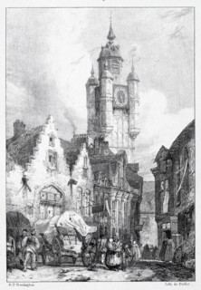 Bergues: La Tour du marché, 1824. Creator: Richard Parkes Bonington (British, 1802-1828).