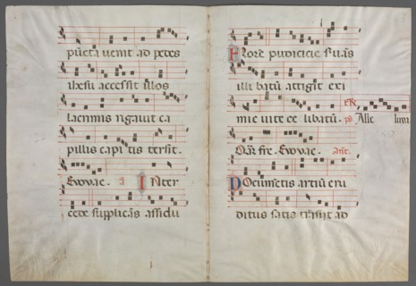 Bifolium from an Antiphonary: Music, c. 1320-1340. Creator: Primo Miniatore di San Domenico (Italian).