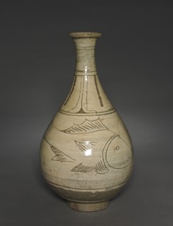 Bottle with Incised and Sgraffito Fish Design, 1400s-1500s. Creator: Unknown.