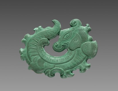 Box with Ink Cakes: Green Ink Cake in Shape of Coiled Dragon, 1795-1820. Creator: Unknown.