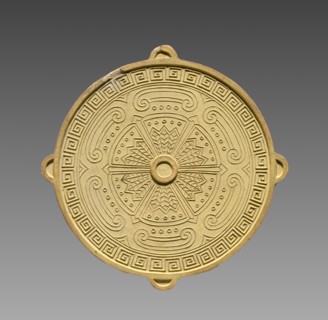 Box with Ink Cakes: Yellow Ink Stick in Shape of a Buddhist "Wheel of the Law", 1795-1820. Creator: Unknown.