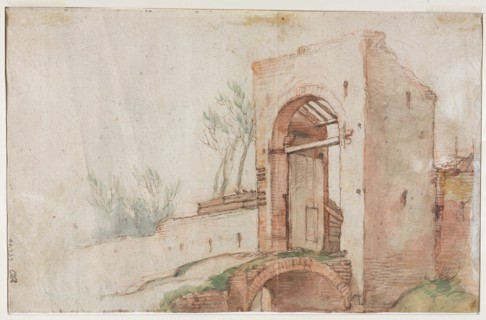 Bridge and Gate (verso), c. 1600. Creator: Abraham Bloemaert (Dutch, 1564-1651).