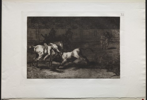 Bullfights: Mariano Ceballos, Alias the Indian, Kills the Bull From his Horse, 1876. Creator: Francisco de Goya (Spanish, 1746-1828).
