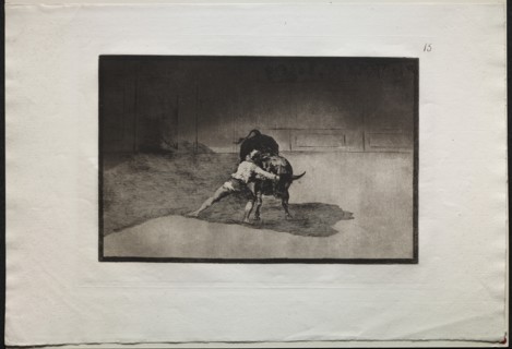 Bullfights: The Famous Martincho Places the Banderillas Playing the Bull with the Movement..., 1876. Creator: Francisco de Goya (Spanish, 1746-1828).