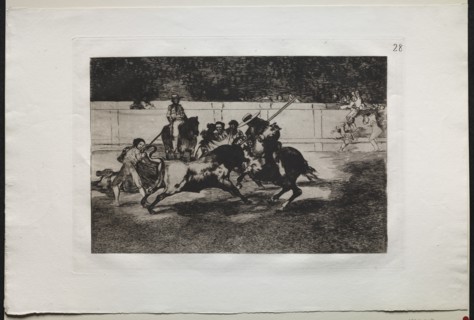 Bullfights: The Forceful Rendon Stabs a Bull with the Pique, From Which Pass he died..., 1876. Creator: Francisco de Goya (Spanish, 1746-1828).
