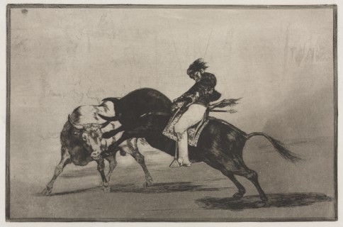 Bullfights: The Same Ceballos Mounted on Another Bull Breaks Short Spears in the Ring?, 1876. Creator: Francisco de Goya (Spanish, 1746-1828).