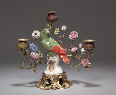 Candelabrum with Parrot , c. 1740. Creator: Meissen Porcelain Factory (German); Johann Joachim Kändler (German, 1706-1768).