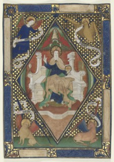 Canon Page from a Missal: Christ in Majesty with Evangelists, c. 1410. Creator: Unknown.