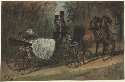 Carriage in the Bois de Boulogne, 1800s. Creator: Constantin Guys (French, 1805-1892).