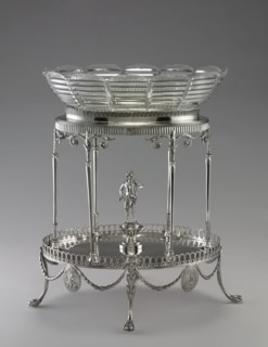 Centerpiece (metal stand and glass bowl), 1792. Creator: William Pitts (British); Joseph Preedy (British).