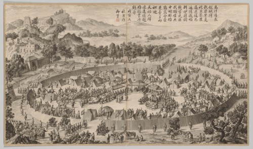 Chieftain Wushe Surrendering the City..., c. 1765-1774; poem dated 1758. Creator: Jean Damascene Sallusti (Italian, d. 1781).