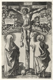 Christ on the cross between the virgin and St. John, 1542. Creator: Hans Brosamer (German, c. 1500-1554).