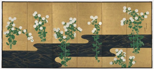 Chrysanthemums by a Stream, late 1700s-early 1800s. Creator: Ogata Korin (Japanese, 1658-1716), follower of.