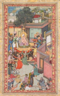 Circumcision ceremony for Akbar?s sons, painting 126 from an Akbar-nama (Book of Akbar)?, c. 1602-3. Creator: Dharam Das (Indian, active c. 1580-1605), attributed to.