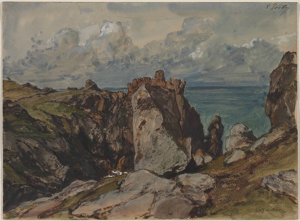 Cliffs by the Sea at Cézembre, Brittany, c. 1830. Creator: Eugène Isabey (French, 1803-1886).