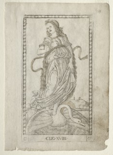 Clio (history) (from the Tarocchi series D: Apollo and the Muses, #19), before 1467. Creator: Master of the E-Series Tarocchi (Italian, 15th century).