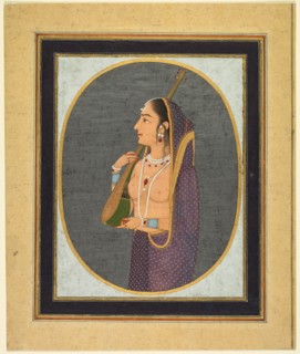 Court lady singing and playing the vina, c. 1760. Creator: Muhammad Rizavi Hindi (Indian, active mid-1700s), attributed to.
