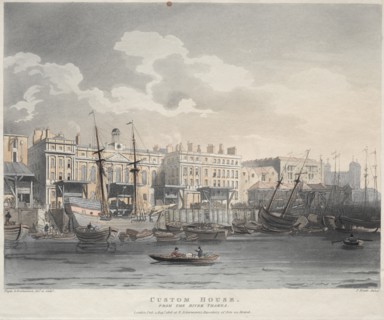 Customs House, from the Thames River, 1808. Creator: J. Bluck (British).