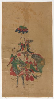 Daoist Immortal on a Kilin and Two Attendants, late 1800s. Creator: Unknown.