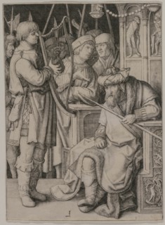 David Playing the Harp before Saul, c. 1508. Creator: Lucas van Leyden (Dutch, 1494-1533).
