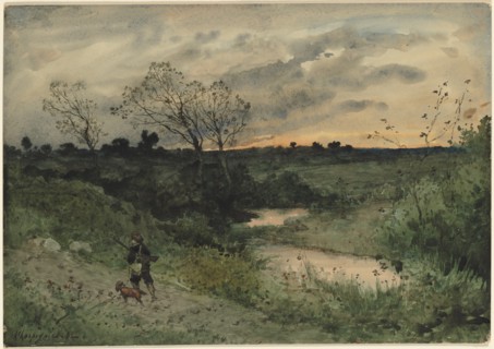 Dawn--Hunter with Dog, 1882. Creator: Henri Joseph Harpignies (French, 1819-1916).