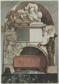 Design for a Fresco of an Artist's Tomb in the Certosa of Bologna (recto), c. 1810-1820. Creator: Pietro Fancelli (Italian, 1764-1850).