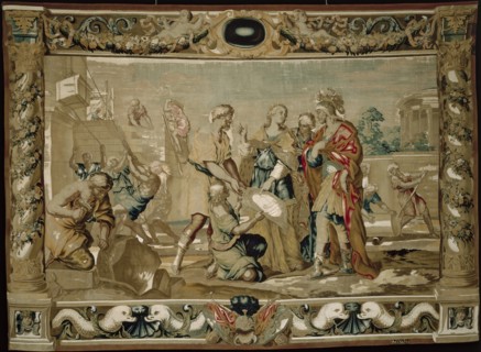 Dido shows Aeneas the plans for the fortifications of Carthage, 1679. Creator: Giovanni Francesco Romanelli (Italian, 1610-1662); Michael Wauters (Flemish, 1679).