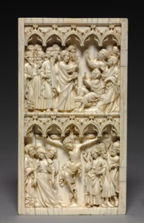 Diptych with Scenes from the Life of Christ (left wing: Raising of Lazarus and Crucifixion), c. 1350 Creator: Unknown.