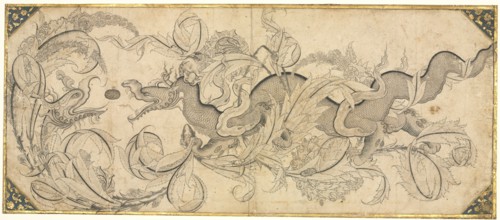 Dragon in foliage with lion and phoenix heads, mid-1500s. Creator: Sahkulu (Turkish), attributed to.