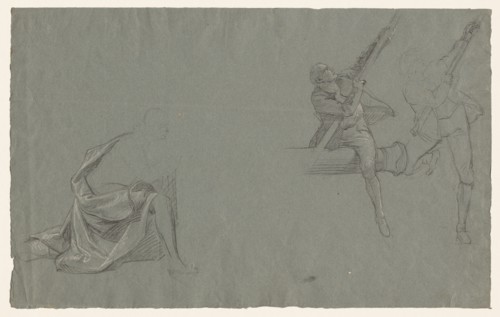 Drapery Study; Two Figures Pulling a Pole, 1785-86. Creator: John Singleton Copley (American, 1738-1815).