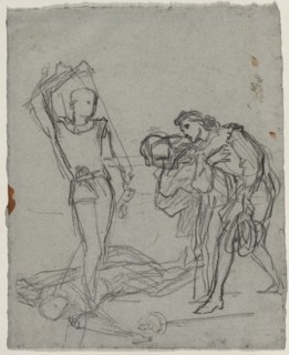 Duel after the Masked Ball (recto); Head of a Woman (verso), c. 1857. Creator: Thomas Couture (French, 1815-1879).