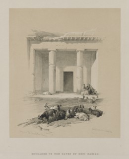 Egypt and Nubia, Volume I: Entrance to the Caves of Beni-Hasan, 1847. Creator: Louis Haghe (British, 1806-1885); F.G.Moon, 20 Threadneedle Street, London.