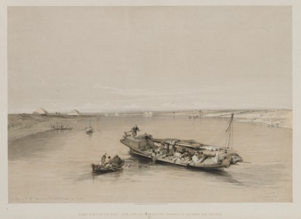 Egypt and Nubia, Volume I: View on the Nile Looking Towards the Pyramids of Dashour and Saccara, 184 Creator: Louis Haghe (British, 1806-1885); F.G.Moon, 20 Threadneedle Street, London.