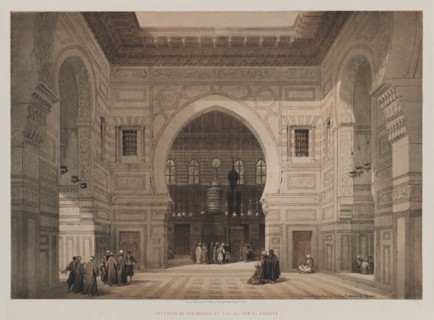 Egypt and Nubia, Volume III: Interior of the Mosque of the Sultan El Ghoree , 1849. Creator: Louis Haghe (British, 1806-1885); F.G. Moon, 20 Threadneedle Street, London.
