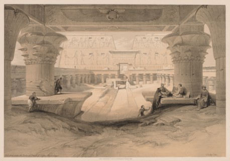 Egypt and Nubia: Volume I - No. 32, View from under the Portico of the Temple of Edfou..., 1838. Creator: Louis Haghe (British, 1806-1885).