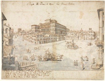 Eighteen Views of Rome: The Piazza Barberini (recto)..., 1665. Creator: Lievin Cruyl (Flemish, c. 1640-c. 1720).