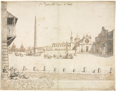 Eighteen Views of Rome: The Piazza del Popolo (recto)..., 1664. Creator: Lievin Cruyl (Flemish, c. 1640-c. 1720).