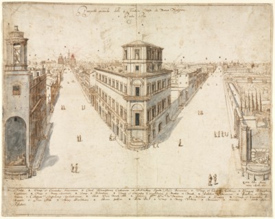 Eighteen Views of Rome: The Quattro Fontane Looking Toward Santa Maria Maggiore, 1665. Creator: Lievin Cruyl (Flemish, c. 1640-c. 1720).