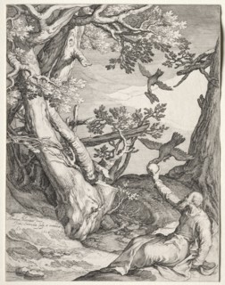 Elijah in the Wilderness Fed by Ravens, 1604. Creator: Jan Saenredam (Dutch, 1565-1607); Jan Saenredam (Dutch, 1565-1607).