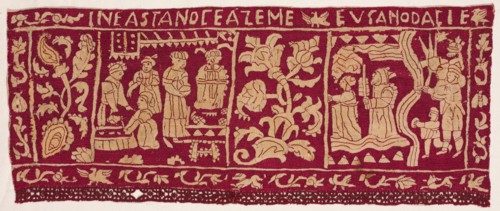 Embroidered Border: The Making of Unleavened Bread and the Israelites Sent Away, 1500s-1600s. Creator: Unknown.