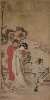 Emperor Minghuang Teaching Yang Gueifei to Play the Flute, late 1400s-early 1500s. Creator: Choryusai (Japanese).