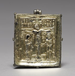 Enkolpion with the Crucifixion (front) and Saints Theodore and George (back), 1080-1120. Creator: Unknown.