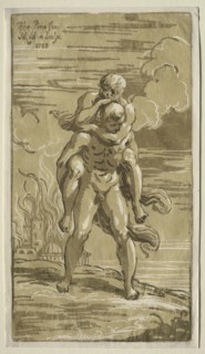 Eneas Carrying Anchises, his Father, from the Burning of Troy, 1723. Creator: Antonio Maria I Zanetti (Italian, 1680-1757).