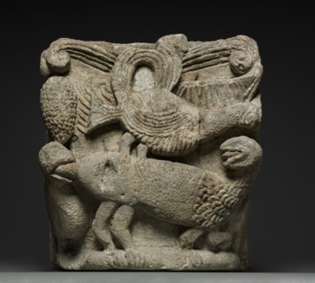 Engaged Capital with a Fantastic Creature and Three Birds, early 1100s. Creator: Unknown.
