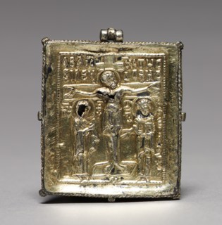 Enkolpion with the Crucifixion (front) and Saints Theodore and George (back), 1080-1120. Creator: Unknown.