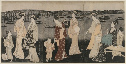 Enjoying the Evening Cool Along the Sumida River, c. 1797-98. Creator: Kitagawa Utamaro (Japanese, 1753?-1806).
