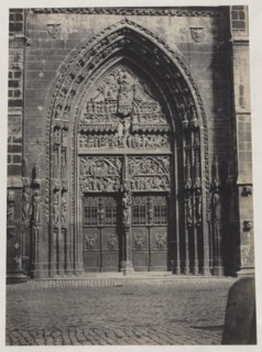 Entrance, St. Lorenz Cathedral, Nuremberg, c. late 1850"s. Creator: Schrag, attributed to.